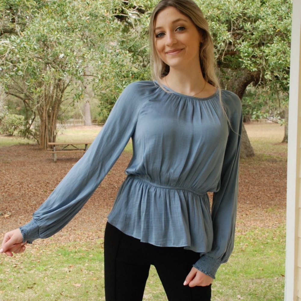 Blue Satin Blouse